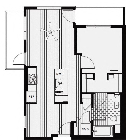 B2 – 1 Bedroom 1 Bath Floor Plan Layout – 743 Square Feet at Vida North Park, California, 92104