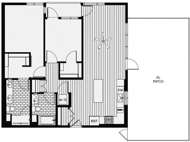 C8 – 2 Bedroom 2 Bath Floor Plan Layout – Unknown Square Footage at Vida North Park, San Diego, 92104