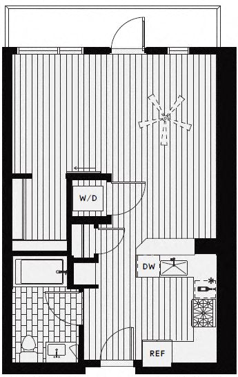 S2 – 0 Bedroom 1 Bath Floor Plan Layout – 573 Square Feet at Vida North Park, San Diego, California