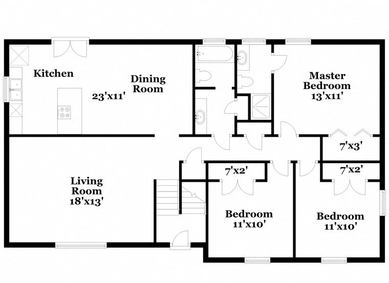 a floor plan of a house with a kitchen and a living room