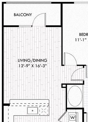 The Irvin The Irvin. 1 bedroom apartment. Kitchen with bartop open to living/dinning rooms. 1 full bathroom double vanity. Walk-in closet. Patio/balcony.