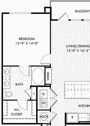 The Lilly With Study The Lilly + study. 1 bedroom apartment with study room. Kitchen with bartop open to living/dinning rooms. 1 full bathroom double vanity. Walk-in closet. Patio/balcony.