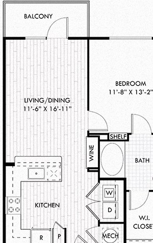 The Smith. 1 bedroom apartment with assigned garage. Kitchen with bartop open to living/dinning room. 1 full bathroom. Walk-in closet. Patio/balcony.