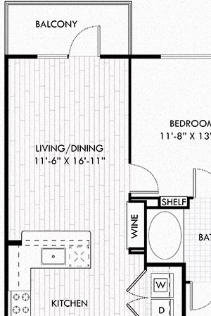 The Smith The Smith. 1 bedroom apartment. Kitchen with bartop open to living/dinning room. 1 full bathroom. Walk-in closet. Patio/balcony.