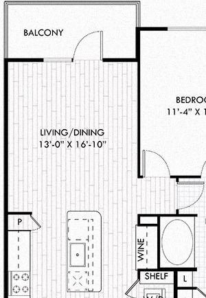 The Ware The Ware. 1 bedroom apartment. Kitchen with bartop open to living/dinning rooms. 1 full bathroom double vanity. Walk-in closet. Patio/balcony.