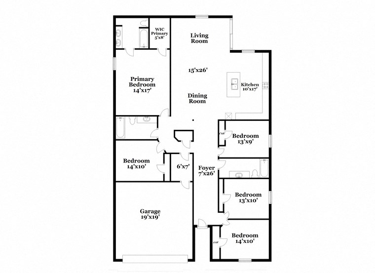 a floor plan of a house with a combination of bedrooms and baths