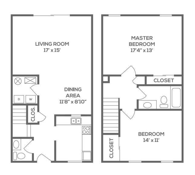Two Bedroom Floor Plan at Townhomes at Galbraith Pointe, Cincinnati, Ohio
