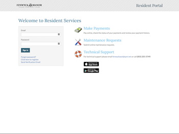 Resident portal access screen at Fenwyck Manor Apartments, Chesapeake