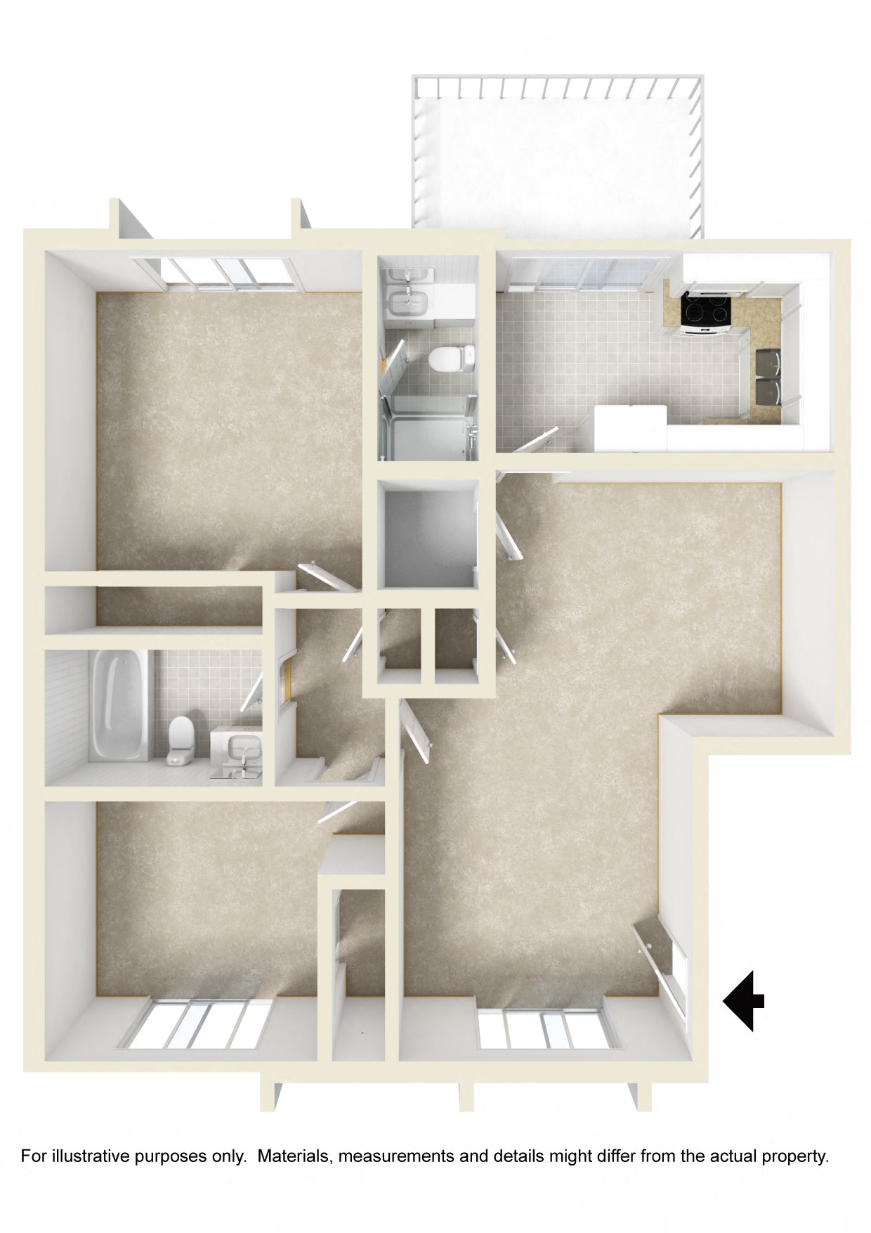 2BR_3D Mountain Woods Apartments in Birmingham, Alabama Homewood neighborhood 2 bedroom floor plan