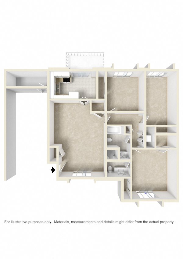3BR_3D Mountain Woods Apartments in Birmingham, Alabama Homewood neighborhood 3 bedroom floor plan