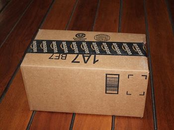 amazon package on plank floor