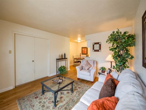 a living room with a couch and a coffee table
