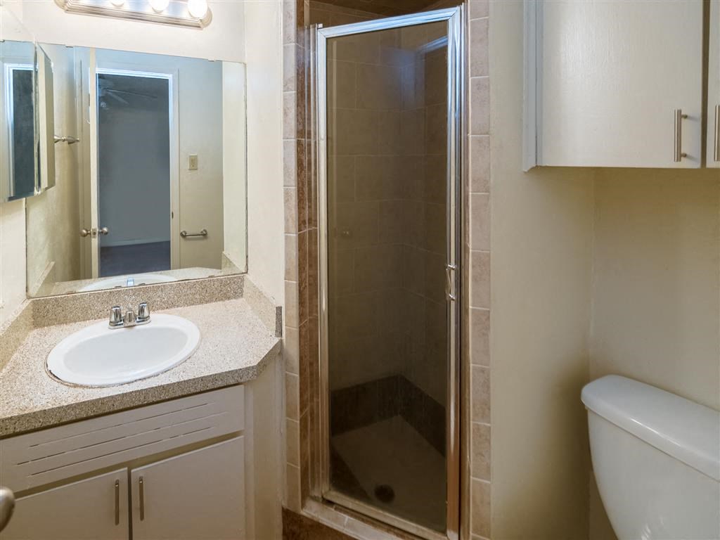 a bathroom with a sink toilet and a shower