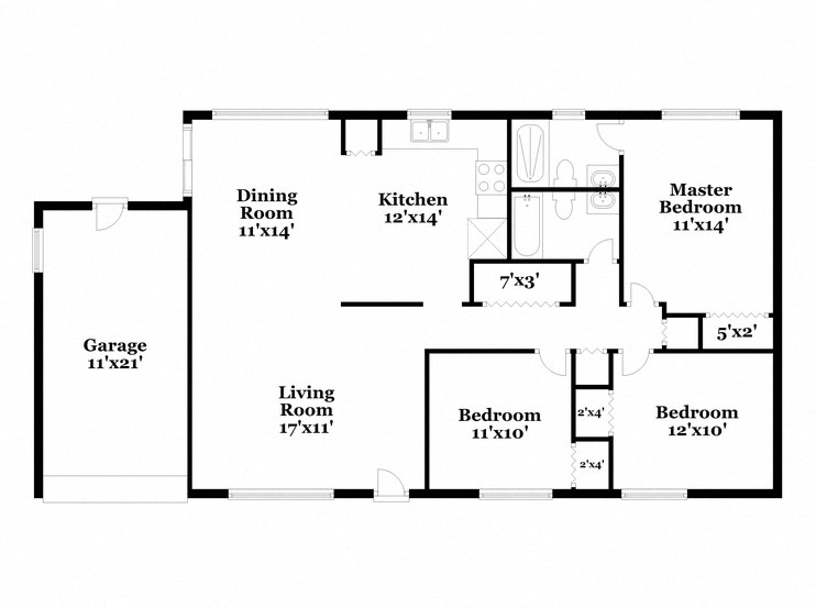 a floor plan of a house with bedrooms and a living room