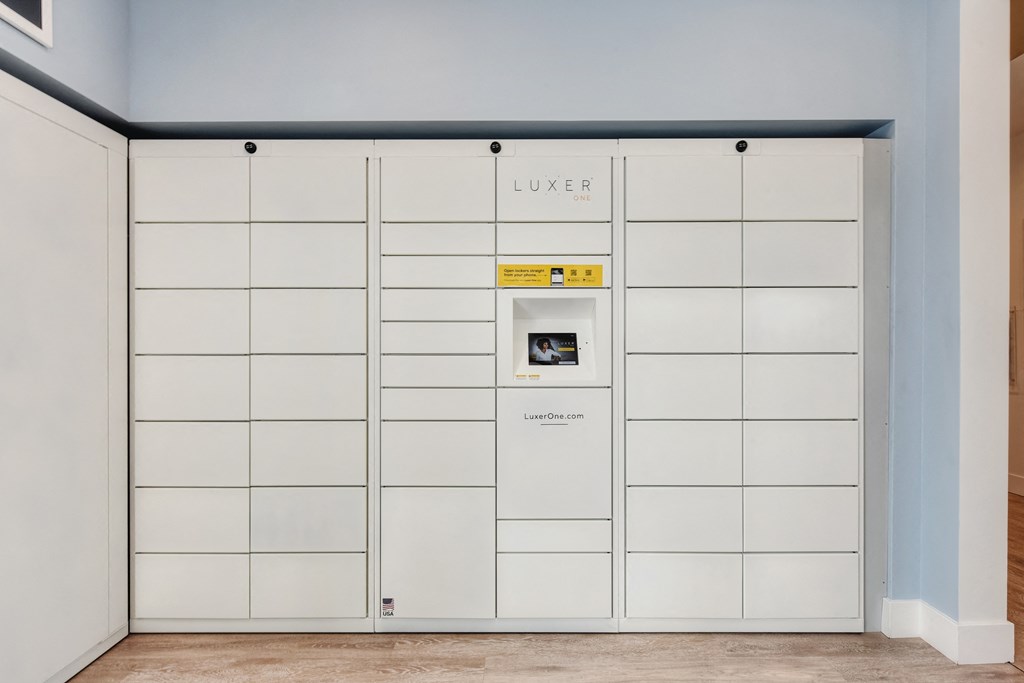 Luxer Package receiving system room with Hardwood Inspired Floor at Morgan Ranch Apartments, Morgan Hill, CA, 95037