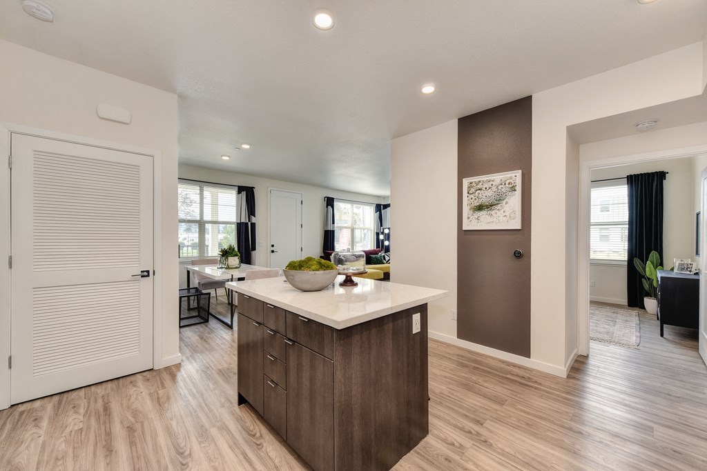 Kitchen with Hardwood Inspired Floor, Cabinets at Morgan Ranch Apartments, Morgan Hill, CA, 95037