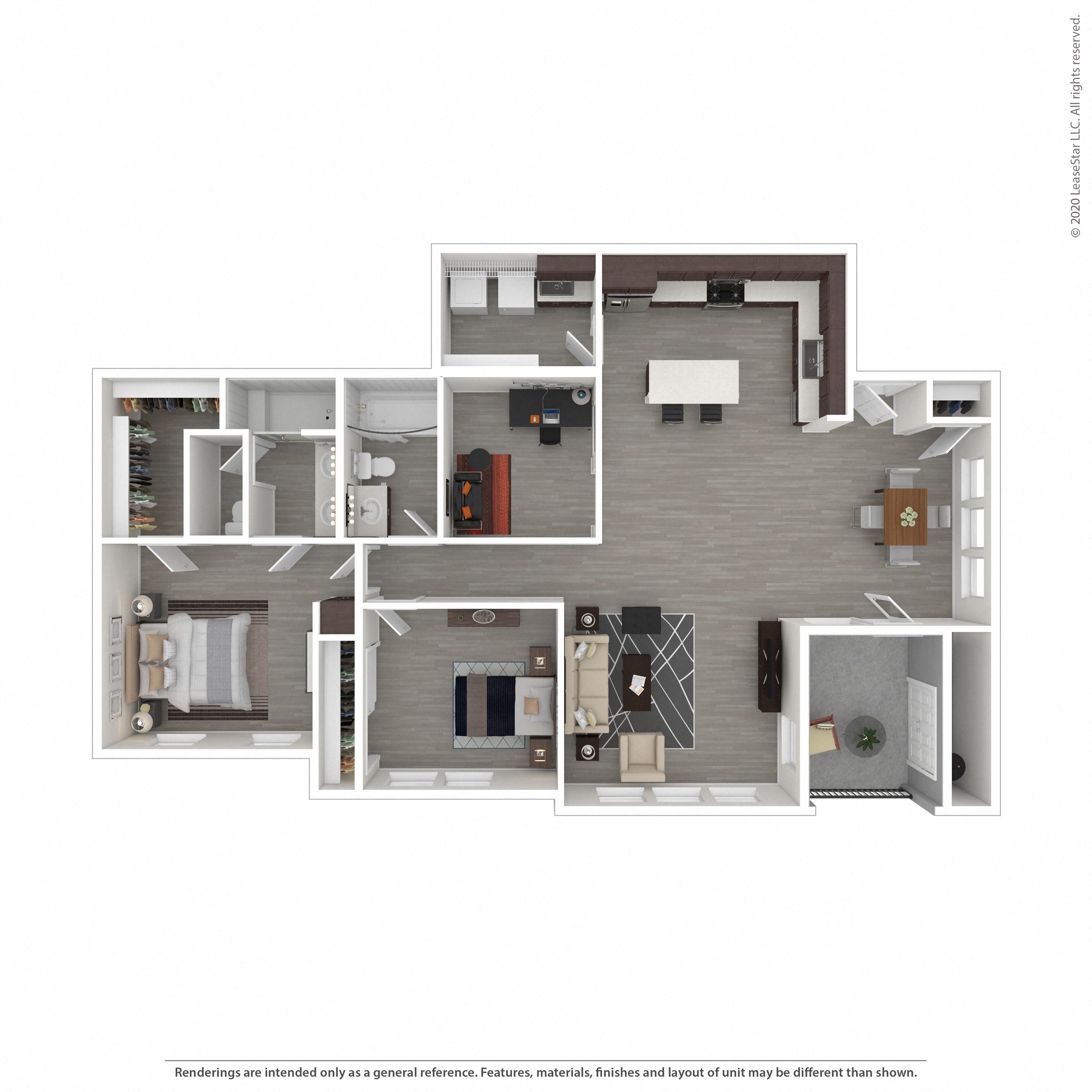 2 Bedroom, 2 Bathroom Floor Plan H at Morgan Ranch Apartments, Morgan Hill, California