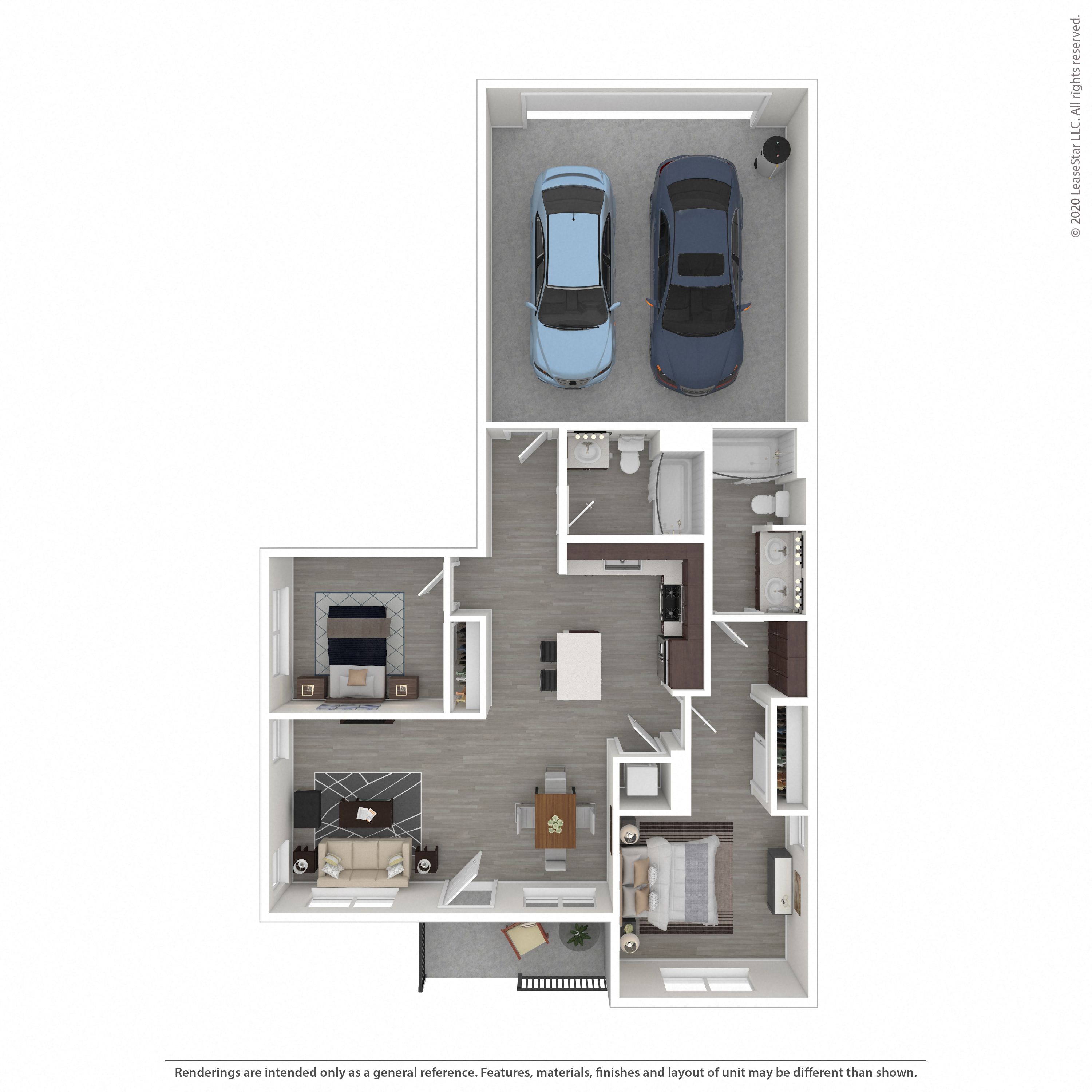 2 Bedroom, 2 Bathroom Floor Plan B at Morgan Ranch Apartments, Morgan Hill, California