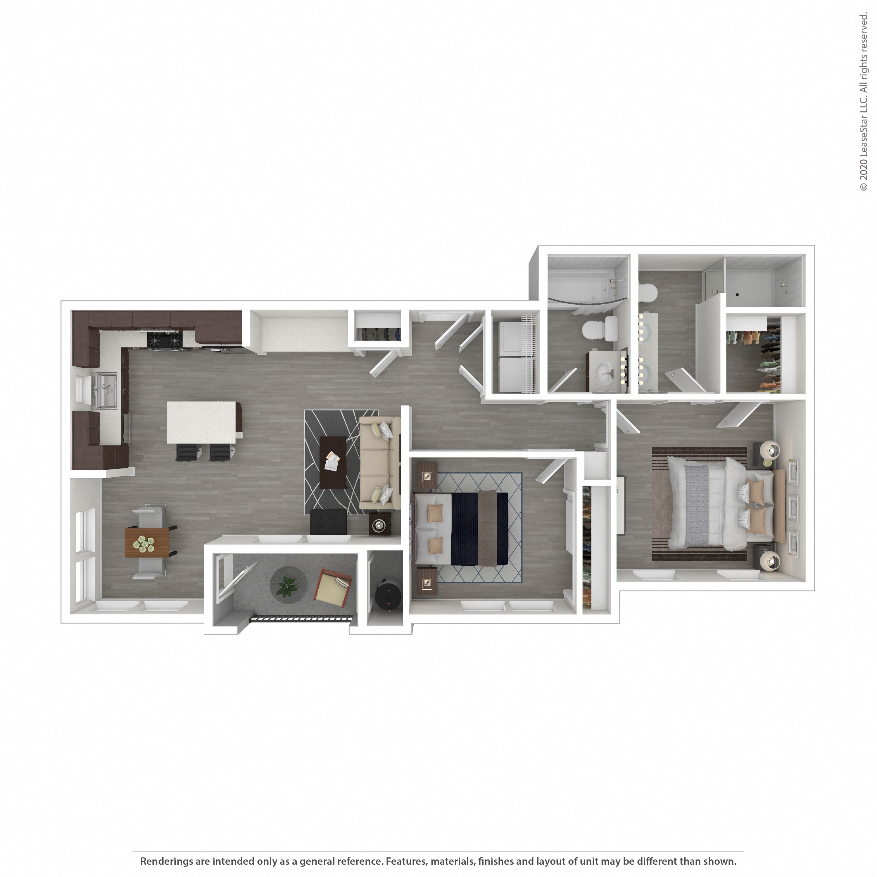 2 Bedroom, 2 Bathroom Floor Plan C at Morgan Ranch Apartments, Morgan Hill