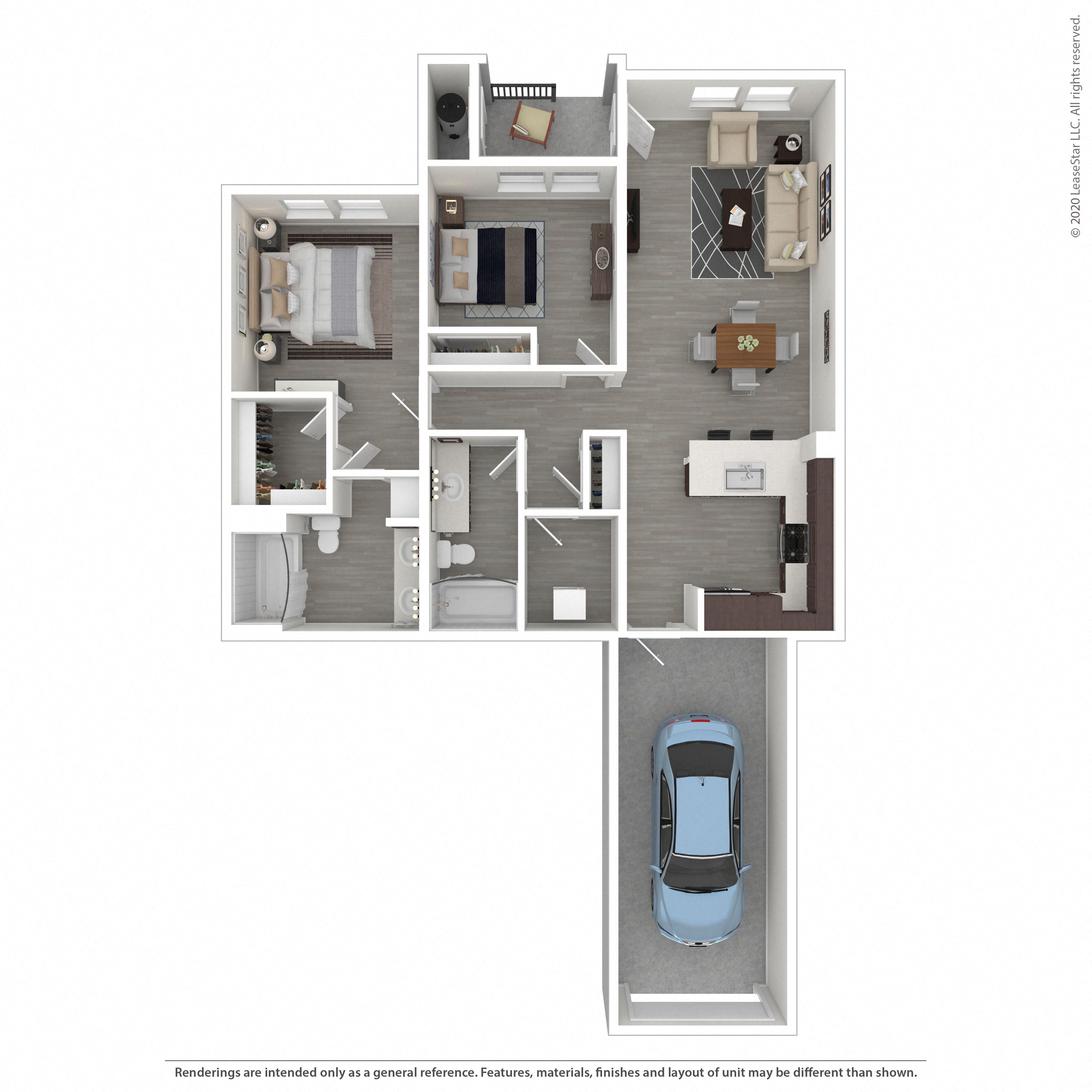 2 Bedroom, 2 Bathroom Floor Plan E at Morgan Ranch Apartments, California, 95037