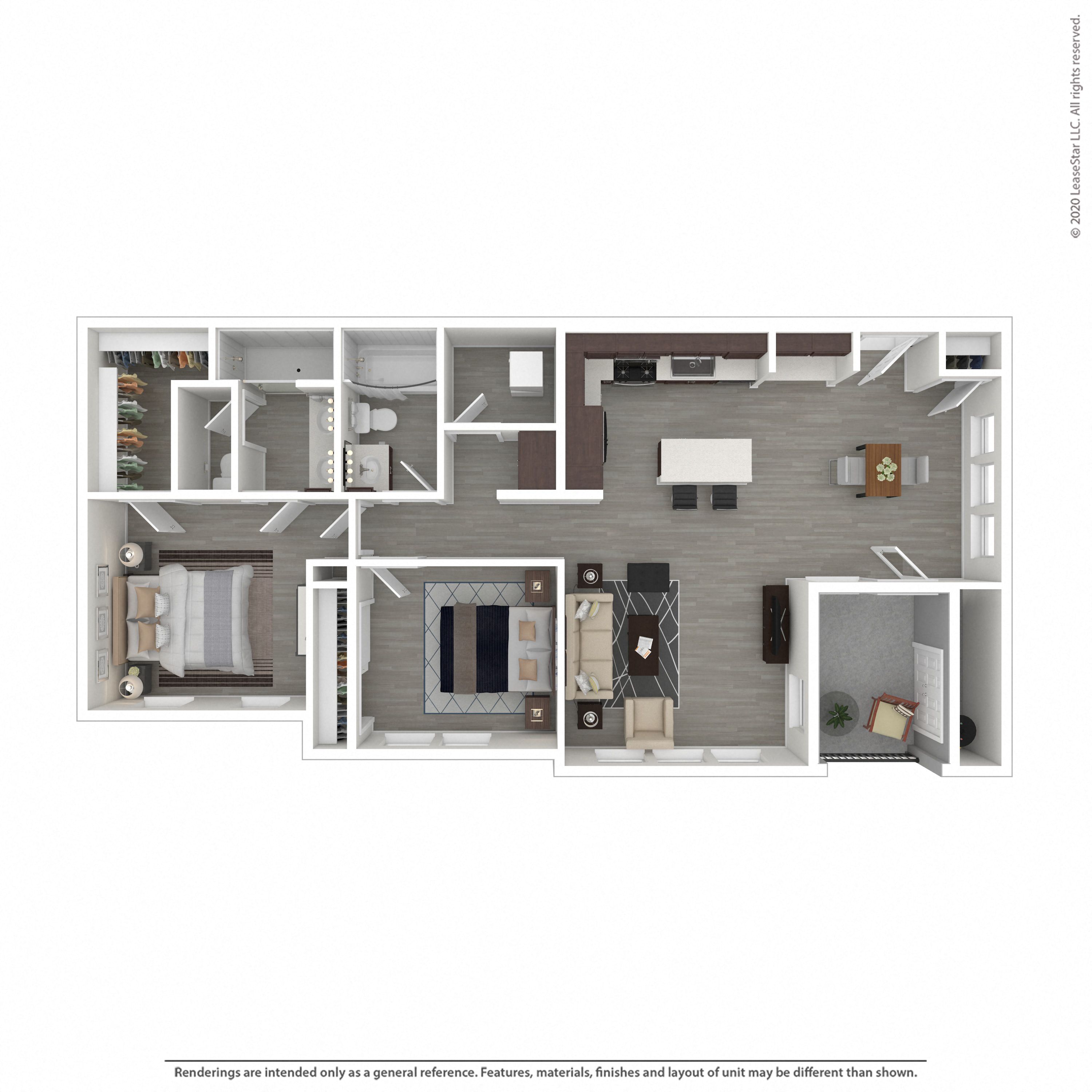 2 Bedroom, 2 Bathroom Floor Plan G at Morgan Ranch Apartments, Morgan Hill, CA