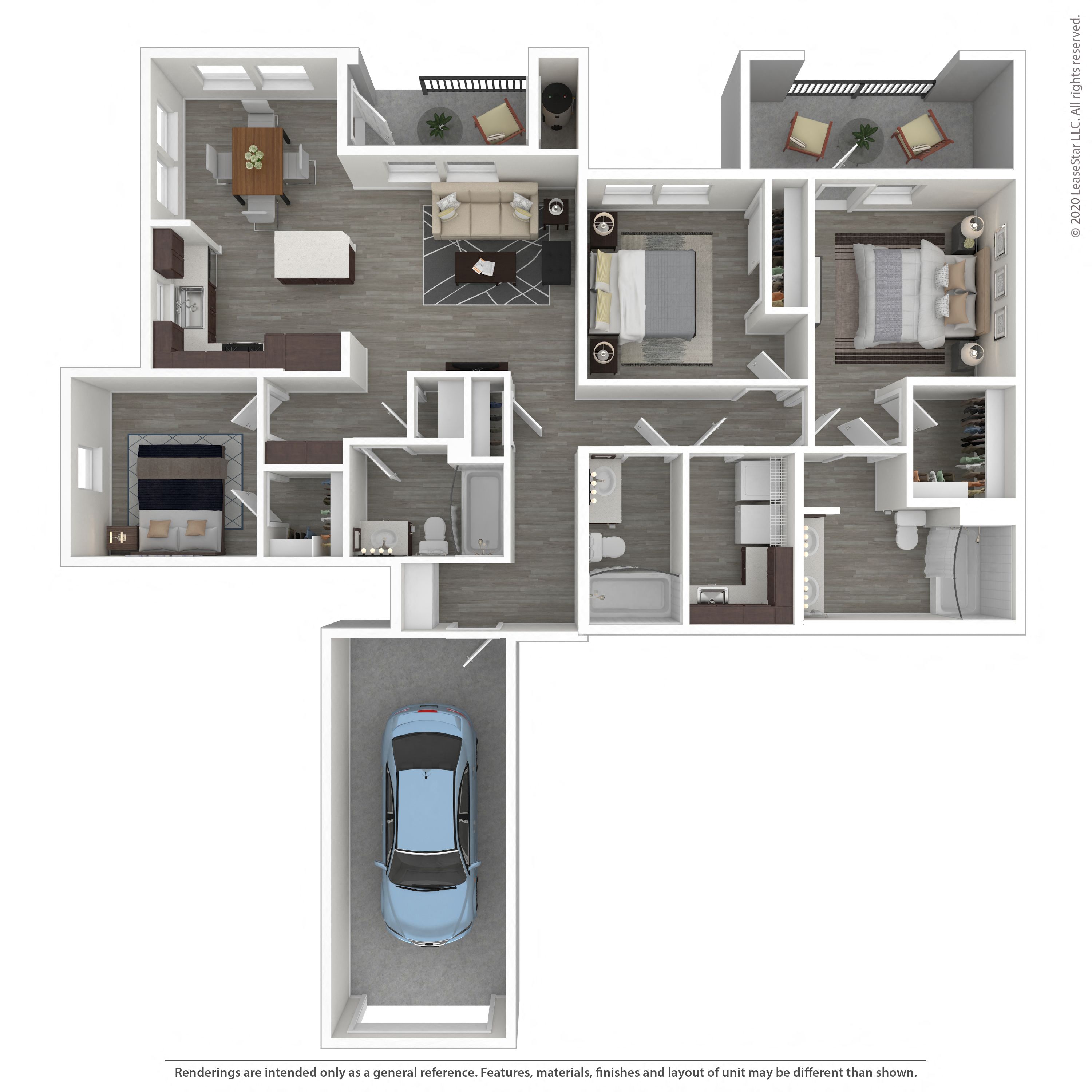 3 Bedroom, 3 Bathroom Floor Plan at Morgan Ranch Apartments, Morgan Hill, 95037