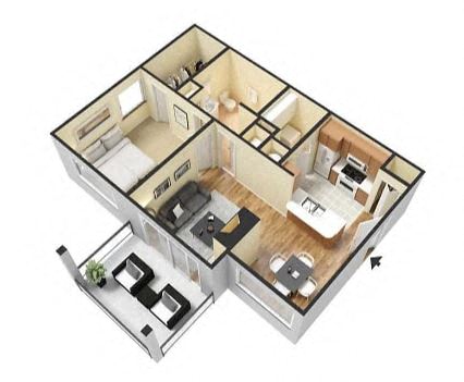 1 Bed 1 Bath Floor Plan at Village at Lake  Highland, Lakeland, Florida