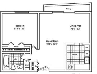 1 Bedroom  1 Bathroom A without Balcony