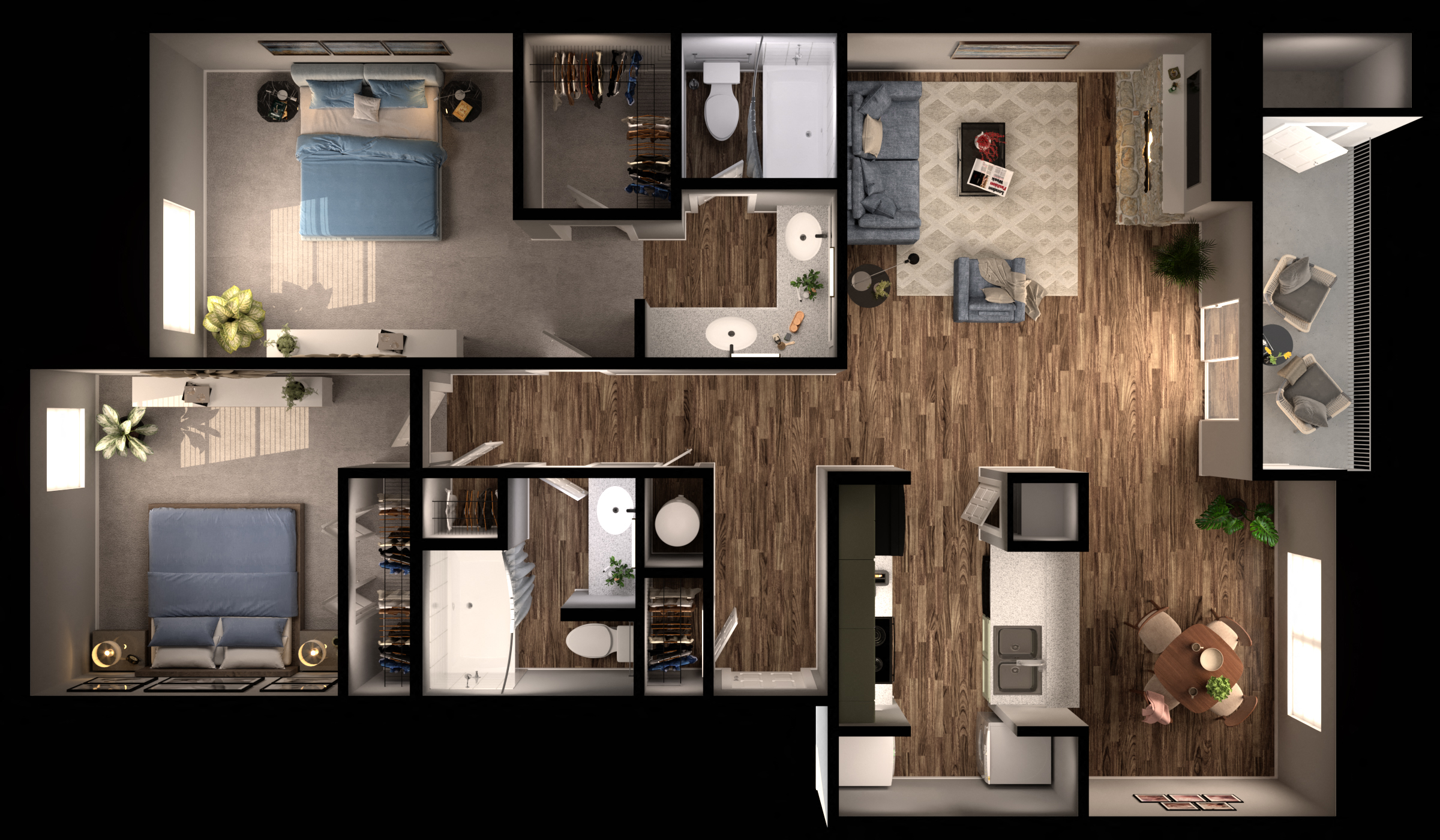 2 bed 2 bath B Floor Plan at Turtle Creek Vista, San Antonio