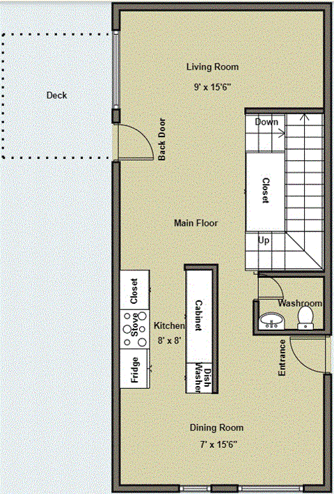 a floor plan of a small house with a kitchen and a living room