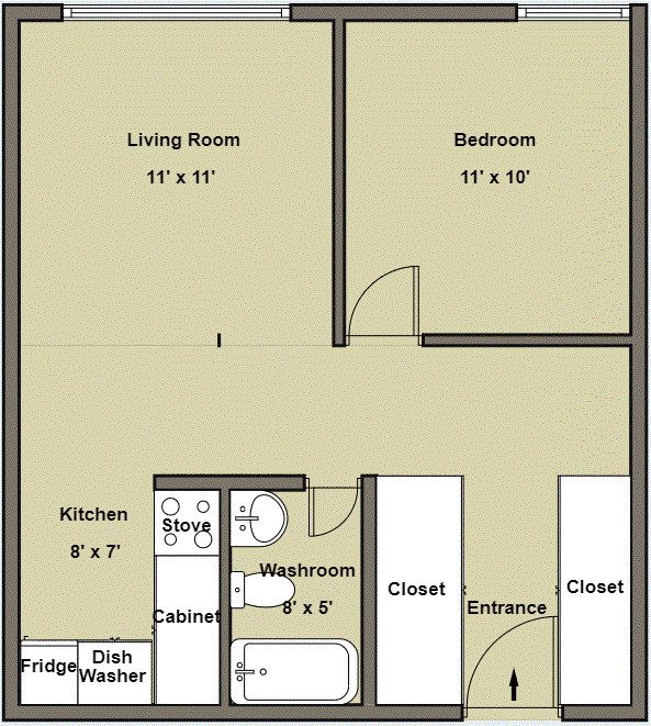 the floor plan of a small house with a bedroom and a living room