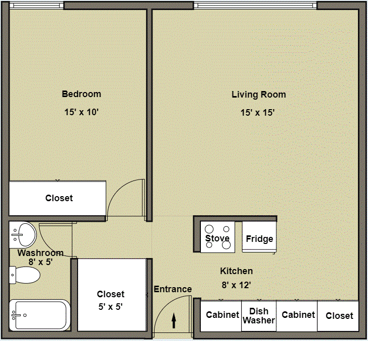 a floor plan of a room with a closet and a living room