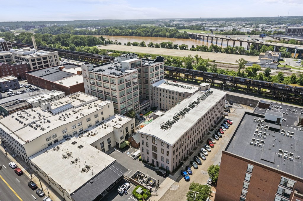 an aerial view of buildings in a city