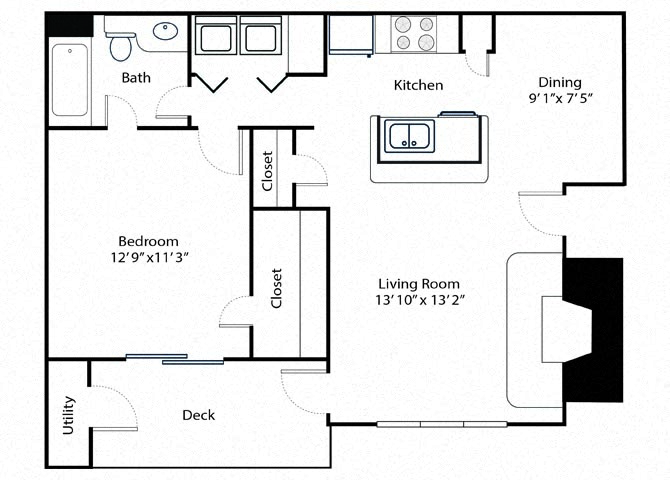 magnolia floor plan - 1 bedroom 1 bathroom