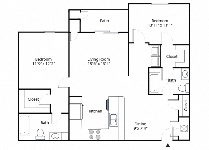 oak 2 bedroom 2 bathroom floor plan