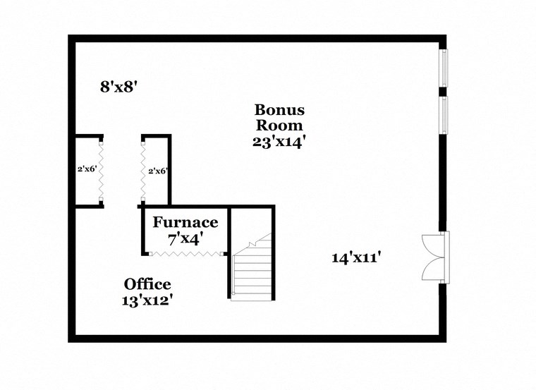 floor plan of a small house with a bedroom and an office