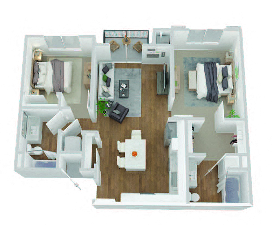 Two bedroom floor plan at Strada 1200