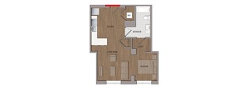 Studio 1 bathroomS6 Floor Plan at The George, Wheaton