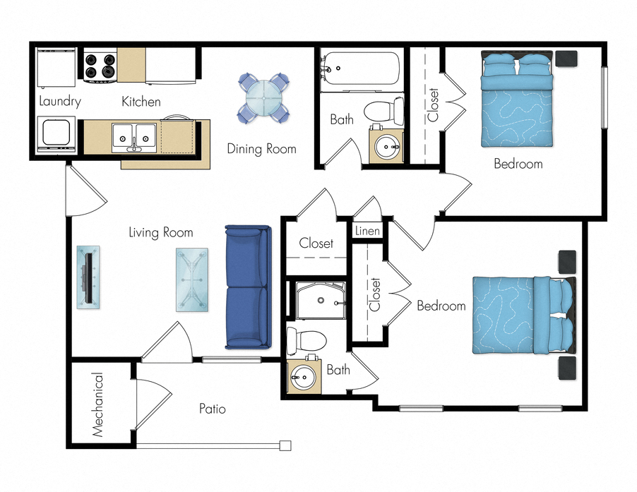 2 bed 2 bath