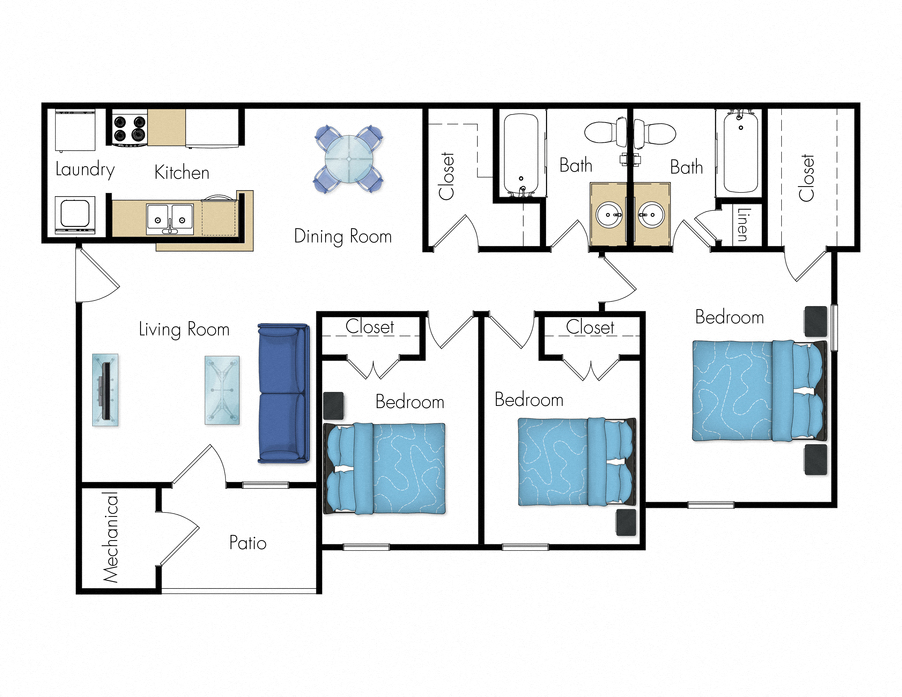 3 bed 2 bath