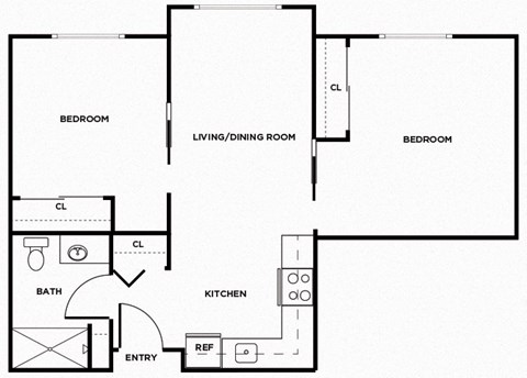 Two bedroom floor plan image at Ballinger Court in Edmonds WA