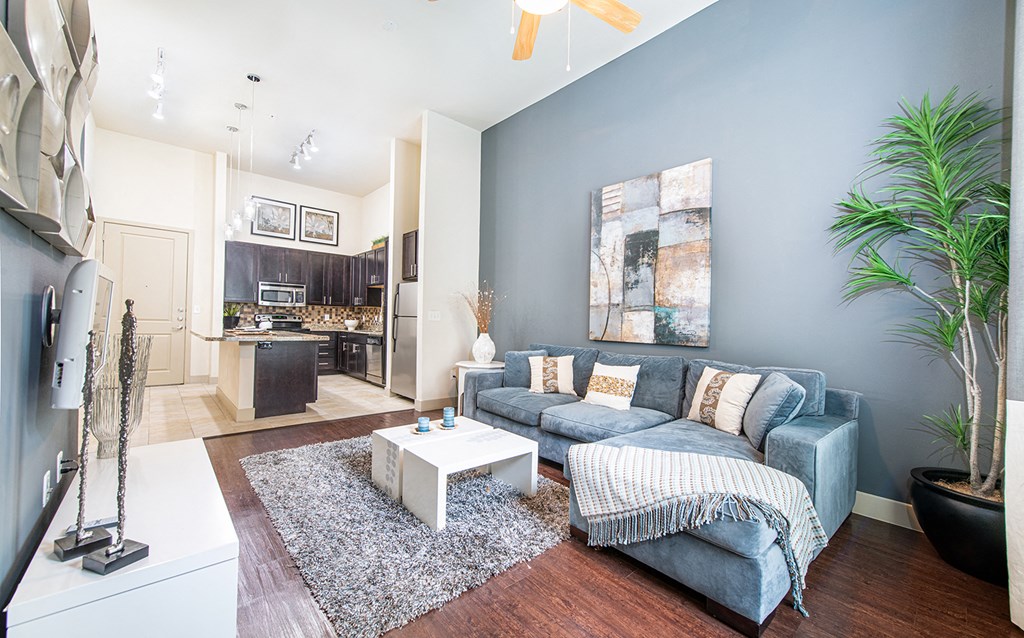 a living room with a couch and a coffee table