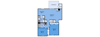 THE ASPEN Floor Plan at Woodbridge Apartments, Louisville, 1064 Sq. Ft.