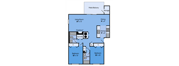 THE ELM Floor Plan at Woodbridge Apartments, Kentucky, 1050 Sq. Ft.