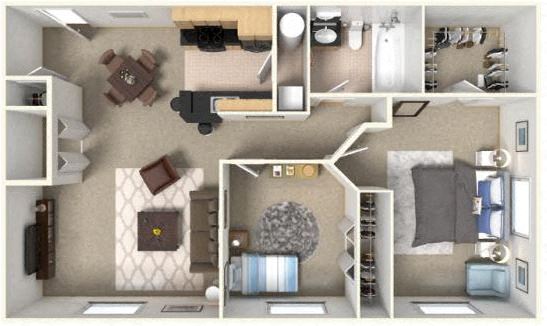 a drawing of a room with a bed and a closet