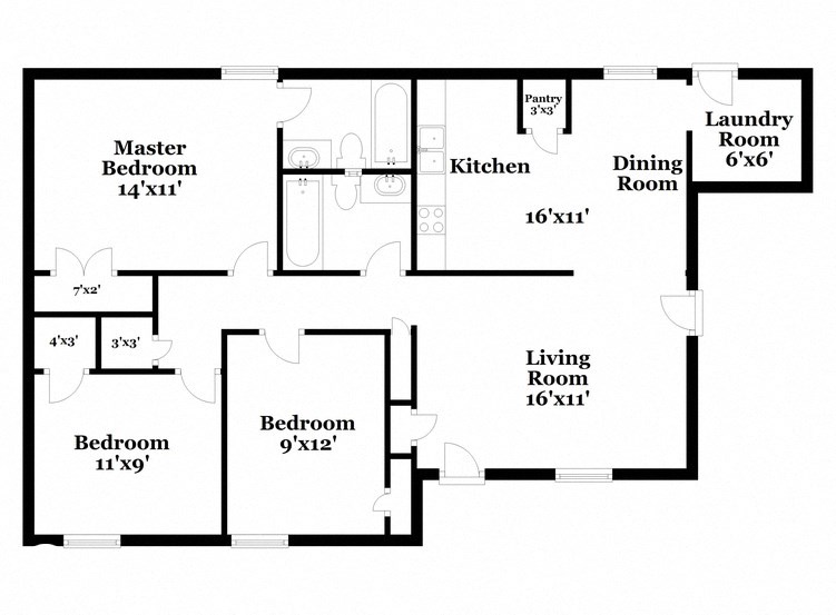 a floor plan of a house with bedrooms and a living room