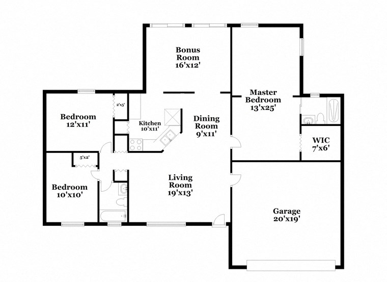 a floor plan of a house with a combination of bedrooms and a living room