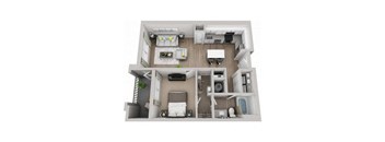 Azure 1-bed, 1-bath floor plan layout at Pointe Lake at Crabtree