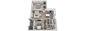 Fern 2-bed, 1-bath floor plan layout at our Morrisville apartments