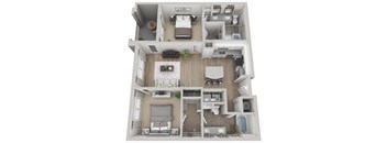 Forest 2-bed, 2-bath floor plan layout at Pointe Lake at Crabtree